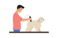 Collection of Scenes with people grooming dogs. Man and Women caring of pets Royalty Free Stock Photo