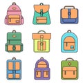Collection of school, hipster and street backpacks.