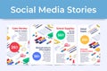 Collection school supply discount social media stories with place for text vector illustration