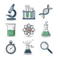 Collection of science and laboratory-themed illustrations on a white background Royalty Free Stock Photo