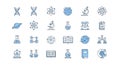 Collection of science and technology icons in blue and white Royalty Free Stock Photo