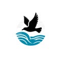 collection of sea logos with black and white waves and seagulls. Royalty Free Stock Photo