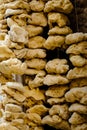 Collection of sea sponges hanging on a market