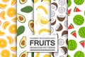 Collection of seamless fruits patterns - hand drawn cartoon design. Repeatable summer nature backgrounds. Bright endless Royalty Free Stock Photo