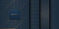 Collection of seamless geometric golden blue minimalistic patterns. Simple vector graphic navy blue color print background. Gold Royalty Free Stock Photo