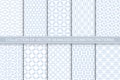 Collection of seamless ornametal delicate geometric patterns - blue and white symmetric textures. Vector repeatable