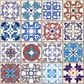 Collection seamless patchwork pattern from Moroccan ,Portuguese colored tiles. Decorative ornament can be used for wallpaper