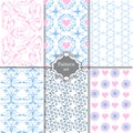 Collection of seamless pattern in blue and pink colors. Endless Royalty Free Stock Photo