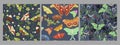 Collection of seamless pattern with night butterflies. Vector graphics Royalty Free Stock Photo