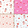 Collection of seamless patternes for Valentines day with cupids Royalty Free Stock Photo