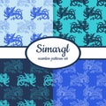 Collection of seamless patterns with ancient Slavic symbol Simargl or Chernihiv Beast