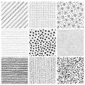 Collection of seamless patterns. Set of black and white prints f