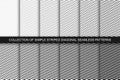Collection of seamless striped patterns. Black and white linear diagonal prints for your any design and ideas. Simle