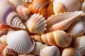 Seashells, each with unique textures and colors. The shells are arranged in a cluster, creating a visually appealing composition. Royalty Free Stock Photo