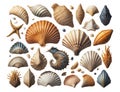 A collection of seashells on a white background, seashells, shells, beach sand background.