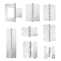 Collection section of steel door hinges vector illustration various metallic mortise equipment