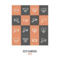 Collection of security camera icons in a grid pattern Royalty Free Stock Photo