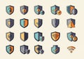 A collection of security-themed icons featuring shield designs Royalty Free Stock Photo