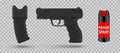 Collection of self defense equipment vector illustration taser or stun gun, pepper spray and pistol