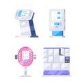 Collection of self service electronic payment machines with touch screen, pos terminal, ticket machine, and automated