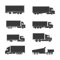 Collection of Semi Trucks and Trailers: Silhouette Vector Illustration Royalty Free Stock Photo
