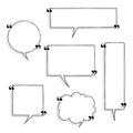 Collection set of black and white hand drawn blank quotation mark speech bubble, think, speak, talk, text box balloon border frame Royalty Free Stock Photo