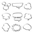 Collection set of blank  black and white hand drawing speech bubble balloon with shadow, think speak talk text box, banner Royalty Free Stock Photo