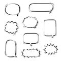 Collection set of blank black and white hand drawing speech bubble balloon, think speak talk text box, banner