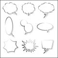 Collection set of blank black and white hand drawing speech bubble balloon, think speak talk text box, banner