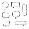 Collection set of blank black and white hand drawing speech bubble balloon, think speak talk text box, banner Royalty Free Stock Photo