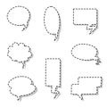 collection set of blank black and white hand drawing dash line speech bubble balloon, think speak talk text box, banner Royalty Free Stock Photo