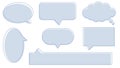 collection set of a blank cute pastel blue speech bubble, conversation box, chatbox, message balloon, and thinking cloud