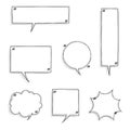 Collection set of blank hand drawn speech bubble balloon with quotation marks, think speak talk whisper text box Royalty Free Stock Photo
