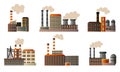 Set of different buildings of an industrial manufactory. Vector illustration in a flat cartoon style. Royalty Free Stock Photo