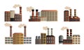 Set of different buildings of an industrial manufactory. Vector illustration in a flat cartoon style. Royalty Free Stock Photo