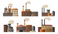 Set of different buildings of an industrial manufactory. Vector illustration in a flat cartoon style. Royalty Free Stock Photo