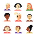 Collection set of call center operators with headset vector illustration. Royalty Free Stock Photo