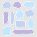 Collection set of cute hand drawn line frame border, blank speech bubble balloon dashed line, blue and purple color, think, speak Royalty Free Stock Photo