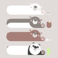 collection set of cute wildlife animal colorful teddy bear and panda with fish, honey jar, bone, and bamboo, pastel color text box