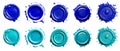 2 Collection set of dark light blue turquoise, wax seal stamp blob ink paint on transparent background cutout, PNG