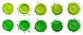 2 Collection set of dark light green lime, wax seal stamp blob ink paint on transparent background cutout, PNG