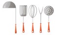 Set of different kitchen tools, kitchenware, and kitchen appliances. Vector illustration in a flat cartoon style. Royalty Free Stock Photo