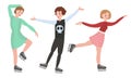 Set of different male and female characters figure skating in different action poses. Vector illustration in a flat Royalty Free Stock Photo