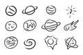 Collection set of doodle planets space objects . stars solar system hand drawn vector illustration Royalty Free Stock Photo