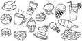 Collection Set of doodle sweets food on white backgrond. vector illustration