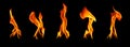 Collection set of fire and burning flame of candle light isolated on dark background for graphic design Royalty Free Stock Photo