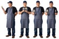 Collection set of Full body portrait of a worker man or Serviceman in Black shirt and apron is holding paint brush isolated on Royalty Free Stock Photo