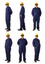 Collection set of Full body portrait of a worker in Mechanic Jumpsuit isolated on white