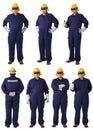 Collection set of Full body portrait of a worker in Mechanic Jumpsuit isolated on white