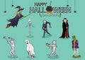 Collection set of halloween monster costume Royalty Free Stock Photo